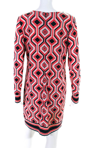 Michael Michael Kors Womens Geometric Print Long Sleeve Dress Pink Size M