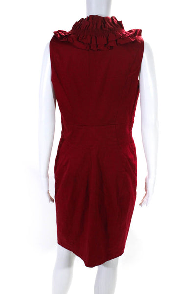 Ted Baker London Womens Cotton Pleated V-Neck Sleeveless Pencil Dress Red Size 3