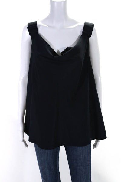 Tahari Womens Scoop Neck Sleeveless Wide Strap Blouse Blue Size Large