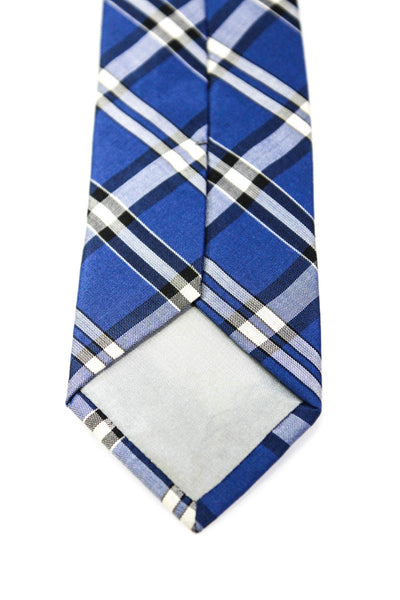 Gianni Versace Mens Woven Plaid Printed Classic Skinny Neck Tie Blue Size OS