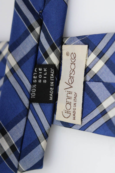 Gianni Versace Mens Woven Plaid Printed Classic Skinny Neck Tie Blue Size OS