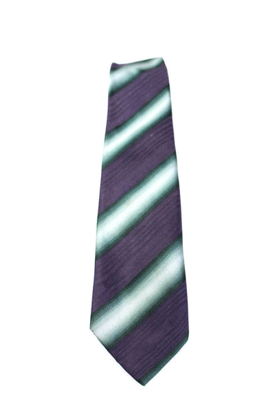 Prada Mens Silk Woven Striped Green & Purple Classic Skinny Neck Tie Size OS