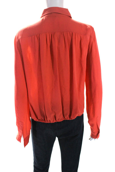 Theory Womens Silk Long Sleeve Button Down Tie Front Blouse Coral Size L
