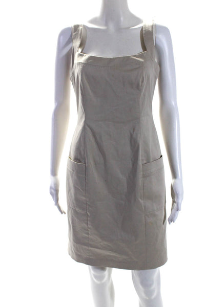 Elie Tahari Womens Square Neck Front Pocket Pencil Dress Beige Size 4