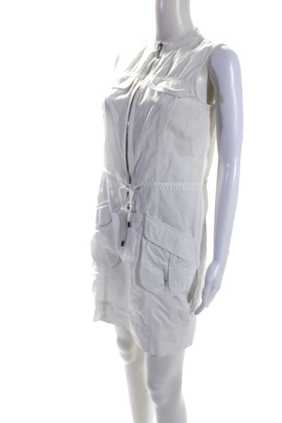 Michael Michael Kors Womens Cotton Drawstring Front Zip Shift Dress White Size S