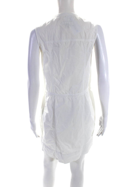 Michael Michael Kors Womens Cotton Drawstring Front Zip Shift Dress White Size S