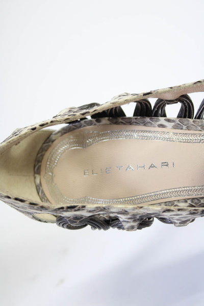 Elie Tahari Womens Leather Snakeskin Print Peep Toe Cutout Pumps Gray Size 7.5