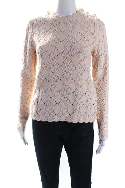 Rebecca Taylor Womens Cotton Textured Knitted Long Sleeve Sweater Pink Size M