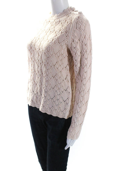 Rebecca Taylor Womens Cotton Textured Knitted Long Sleeve Sweater Pink Size M