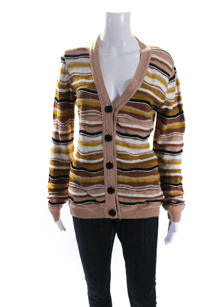 Missoni Womens Cotton Striped Print V-Neck Knitted Cardigan Sweater Brown Size 8