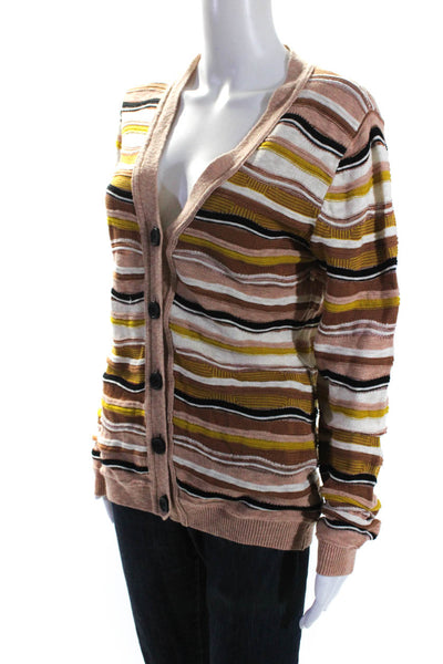 Missoni Womens Cotton Striped Print V-Neck Knitted Cardigan Sweater Brown Size 8