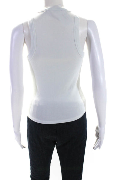 Veronica Beard Womens Cotton Ribbed Knit High Neck tank Top White Size XS