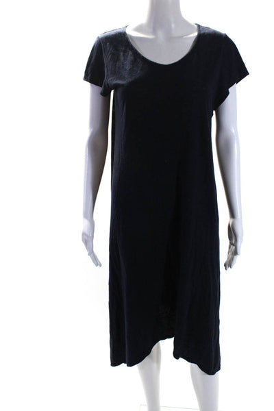 Eileen Fisher Womens Round Neck Short Sleeve Maxi Shirt Dress Navy Size M