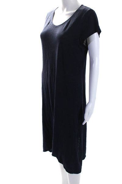 Eileen Fisher Womens Round Neck Short Sleeve Maxi Shirt Dress Navy Size M