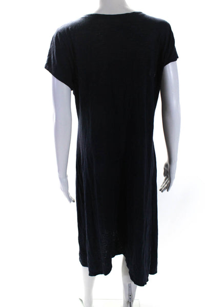 Eileen Fisher Womens Round Neck Short Sleeve Maxi Shirt Dress Navy Size M