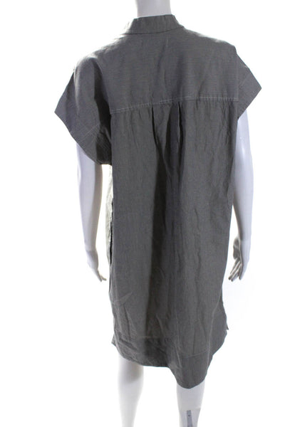 Everlane Womens Organic Cotton Striped High Neck Short Sleeve Dress Gray Size S