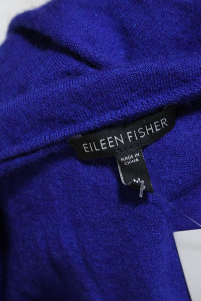 Eileen Fisher Womens Cashmere Knit Round Neck Short Sleeve Top Blue Size M