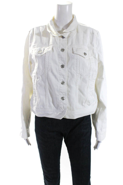 J Crew Womens Cotton Collared Long Sleeve Button Up Denim Jacket White Size Xl