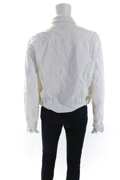 J Crew Womens Cotton Collared Long Sleeve Button Up Denim Jacket White Size Xl
