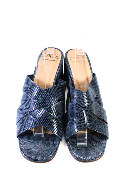 No 6 Womens Leather Strappy Open Toe Slide On Wedge Sandals Blue Size 9
