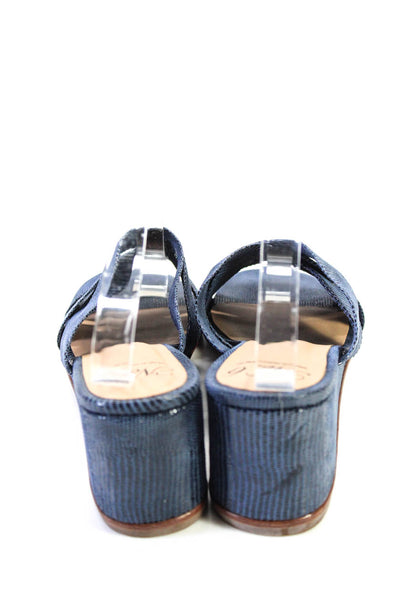 No 6 Womens Leather Strappy Open Toe Slide On Wedge Sandals Blue Size 9
