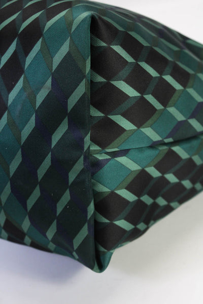 Longchamp Womens Geometric Print Zip Tote Bag Shoulder Bag Green