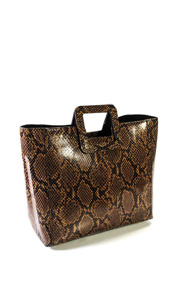 Staud Womens Leather Snake Print Top Handle Shirley Shoulder Bag Brown