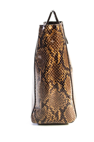 Staud Womens Leather Snake Print Top Handle Shirley Shoulder Bag Brown