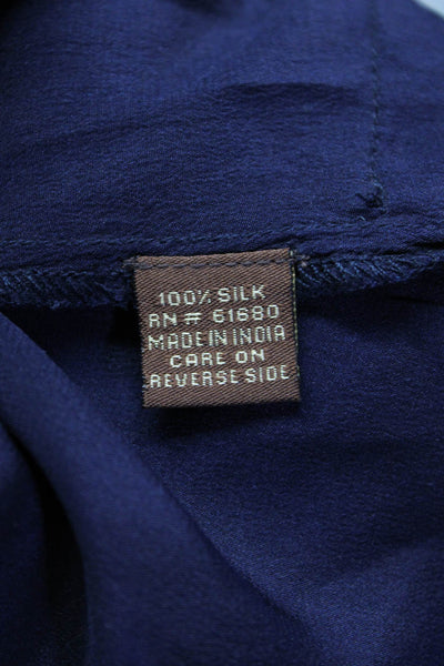 525 America Womens Navy Silk Ruffle Scoop Neck Sleeveless Blouse Top Size M