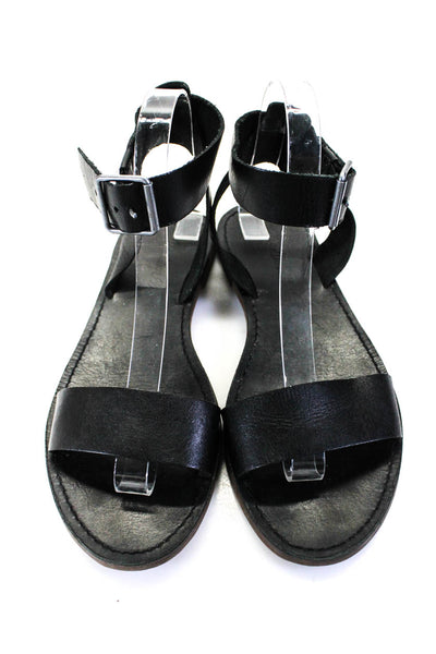 Madewell Womens Black Leather Ankle Strap Flat Sandals Shoes Size 8