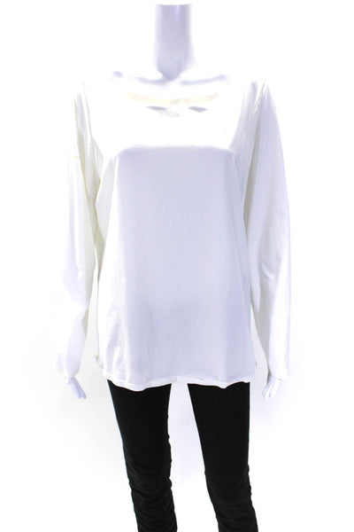 Lafayette 148 New York Womens Cotton Long Sleeve Scoop Neck Tshirt White Size L
