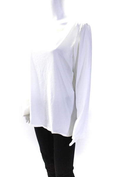 Lafayette 148 New York Womens Cotton Long Sleeve Scoop Neck Tshirt White Size L
