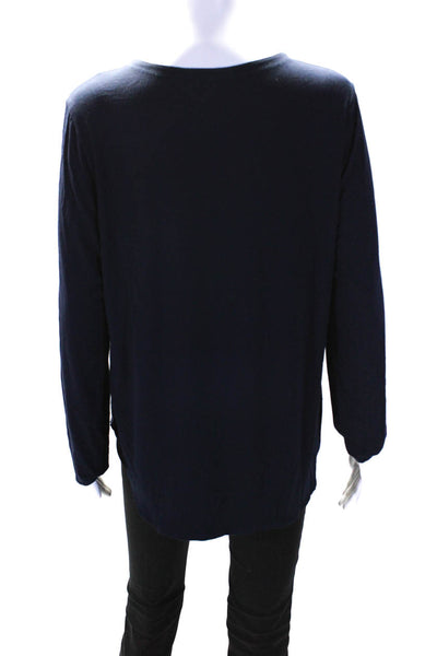Eileen Fisher Womens Long Sleeve Round Neck Casual Tshirt Navy Size L