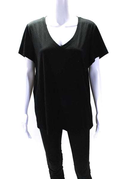 Lafayette 148 New York Womens Cotton V Neck Short Sleeve T shirt Black Size XL