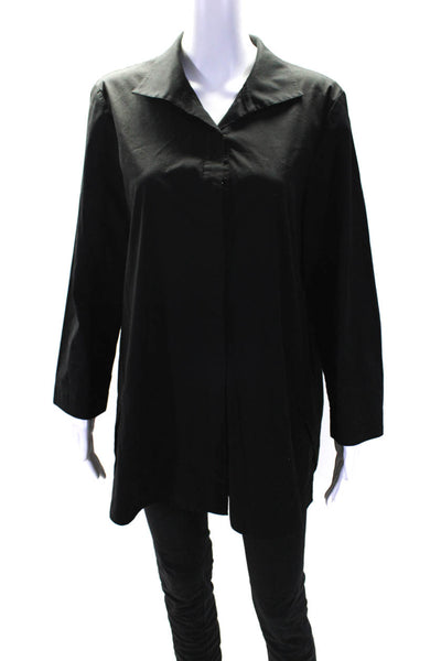 Lafayette 148 New York Womens Cotton Long Sleeve Collared Shirt Black Size L