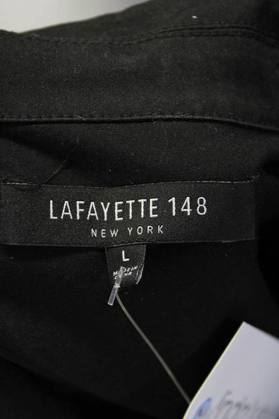 Lafayette 148 New York Womens Cotton Long Sleeve Collared Shirt Black Size L