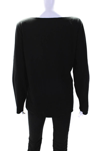 Lafayette 148 New York Womens Long Sleeve Contrast Trim T shirt Black Size XL