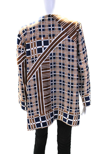 Lafayette 148 New York Womens Geometric Print Tunic Blouse Brown Size L