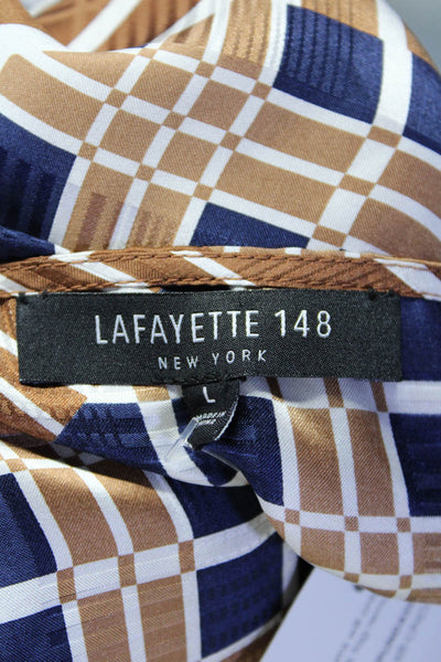 Lafayette 148 New York Womens Geometric Print Tunic Blouse Brown Size L