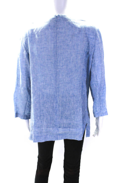 Lafayette 148 New York Womens Linen Beaded V Neck Tunic Blouse Blue Size 14