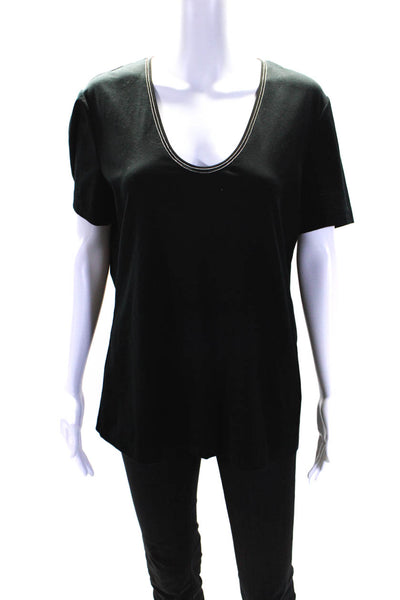 Lafayette 148 New York Womens Scoop Neck Beaded Trim T shirt Black Size XL