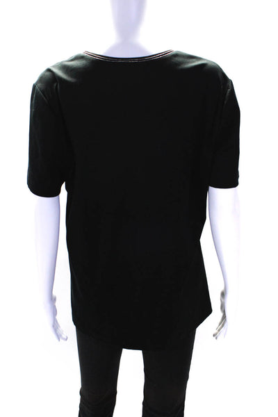 Lafayette 148 New York Womens Scoop Neck Beaded Trim T shirt Black Size XL