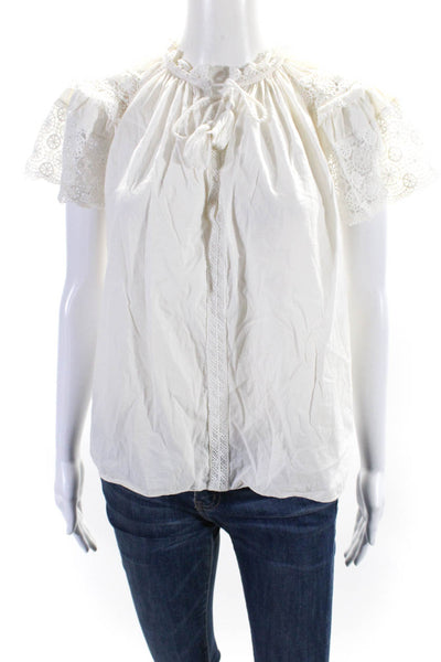 Ulla Johnson Womens Cotton Lace Flutter Sleeve V-Neck Blouse Top White Size 2