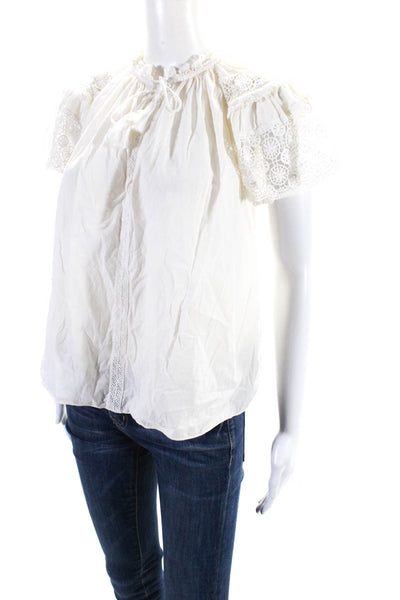 Ulla Johnson Womens Cotton Lace Flutter Sleeve V-Neck Blouse Top White Size 2