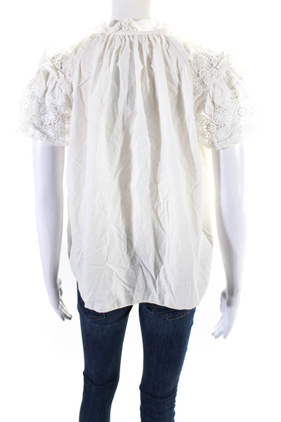 Ulla Johnson Womens Cotton Lace Flutter Sleeve V-Neck Blouse Top White Size 2