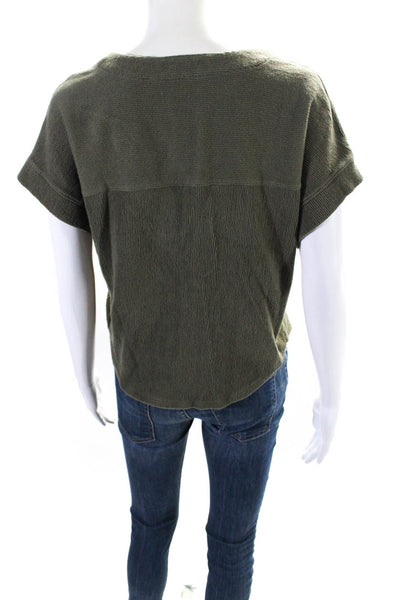 Madewell Womens Cotton Knit V-Neck Short Sleeve Blouse Top Green Size S