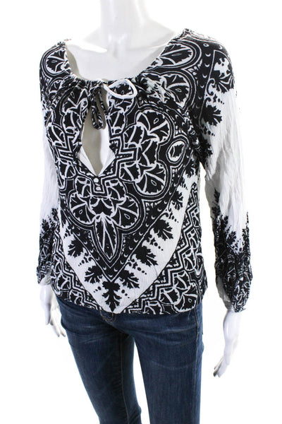 Alice + Olivia Womens Chiffon Abstract Long Sleeve Blouse Top Black Size XS