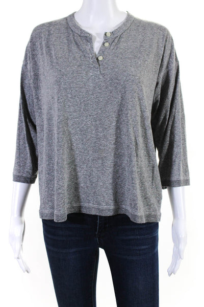 The Great Womens 3/4 Sleeve Crew Neck Oversized Shirt Gray Cotton Size 1