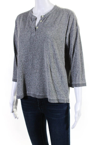 The Great Womens 3/4 Sleeve Crew Neck Oversized Shirt Gray Cotton Size 1