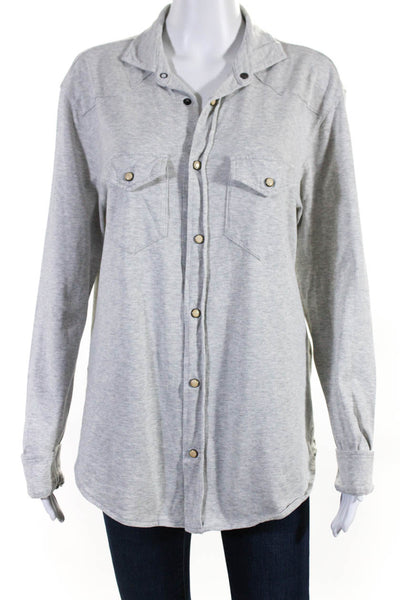 ELEVENTY Womens Long Sleeve Button Front Collared Shirt Gray Cotton Size Medium